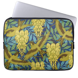 Vintage Navy Blue Bird & Yellow Floral Pattern Laptop Sleeve