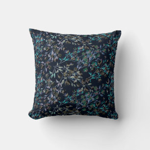 Vintage Navy Blue Elegant Dainty Floral Pattern Throw Pillow