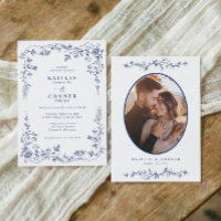 Vintage Navy Blue French Floral Wedding Photo