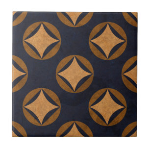 Vintage Navy Blue Gold Abstract Geometric Pattern Tile