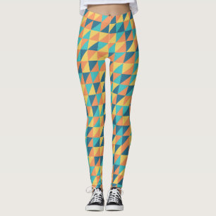 Vintage navy blue gold and orange abstract pattern leggings