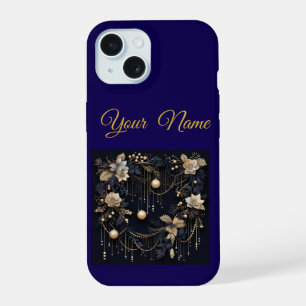 Vintage Navy Blue & Gold Christmas iPhone 15 Slim  Case