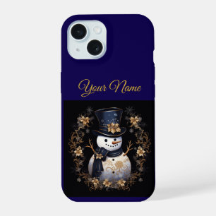 Vintage Navy Blue & Gold Christmas iPhone 15 Slim  iPhone 15 Case