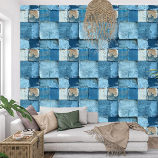 Vintage navy blue indigo collage paper texture wallpaper
