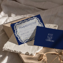 Vintage Navy Blue Lace Fancy Retro Wedding