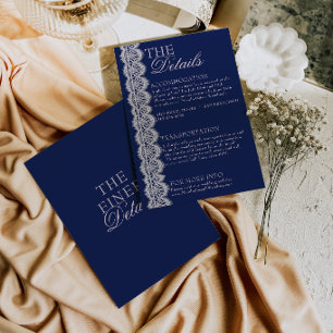 Vintage Navy Blue Lace Retro Wedding Details Enclosure Card