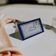 Vintage Navy Blue Lace Wedding Place Cards