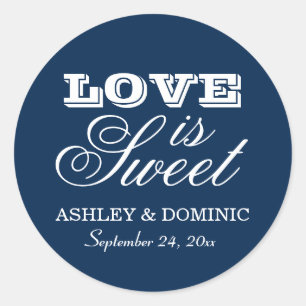 Vintage Navy Blue Love is Sweet Wedding Classic Round Sticker