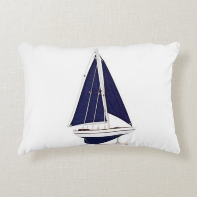 vintage navy blue sailboat accent pillow (Front)