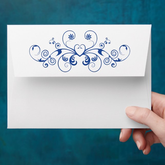 Vintage Navy Blue Swirl Ornate Envelopes (Hand)