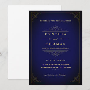 Vintage Navy-Blue Wedding decor Invitation