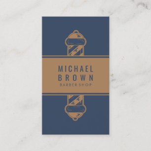 Vintage Navy Brown Barber Pole Illustration Business Card