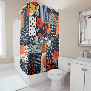 Vintage Navy Coral Floral Patchwork Quilt