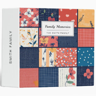 Vintage Navy Coral Floral Patchwork Quilt Binder