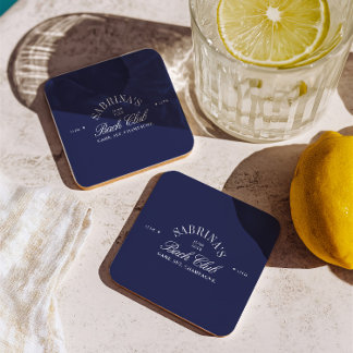 Vintage Navy Country Club Bachelorette Party Square Paper Coaster
