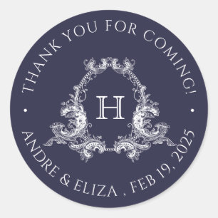 Vintage Navy Crest Monogram Wedding Sticker