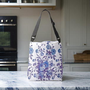 Vintage Navy Dusty Blue Floral Pattern Crossbody Bag