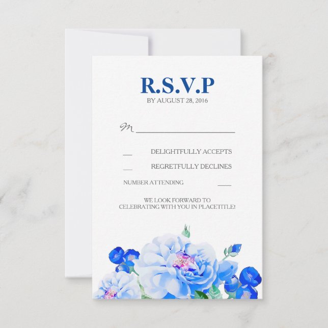 Vintage Navy Flowers Bouquet Wedding RSVP Cards (Front)