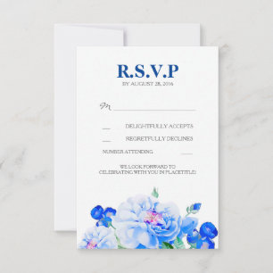 Vintage Navy Flowers Bouquet Wedding RSVP Cards