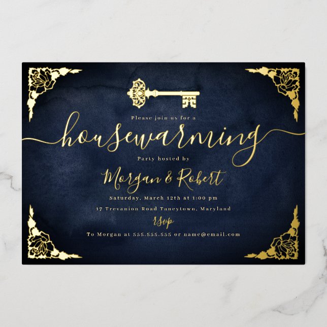 Vintage Navy Gold Key Housewarming Party  (Front)