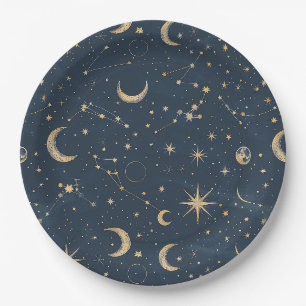 Vintage Navy Ivory Astrology Moon Constellation Paper Plate