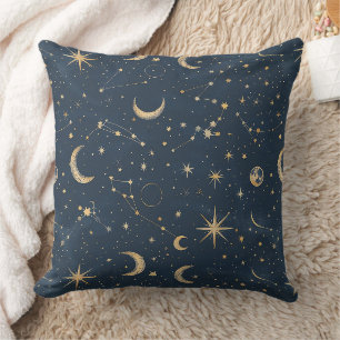 Vintage Navy Ivory Astrology Moon Constellation Throw Pillow