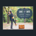 Vintage Navy Label Photo Save the Date Postcard<br><div class="desc">Vintage Navy Label Photo Save the Date Postcard 
 Customizable save the date featuring transparent label overlay and typewritten typography. Similar items can be found in my store.</div>