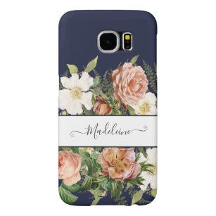 Vintage Navy Pink n White Floral w Pretty Flowers Samsung Galaxy S6 Case