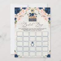 Vintage Navy Travel Bridal Shower Bingo Game Card