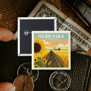 Vintage Nebraska 2 Inch Square Button