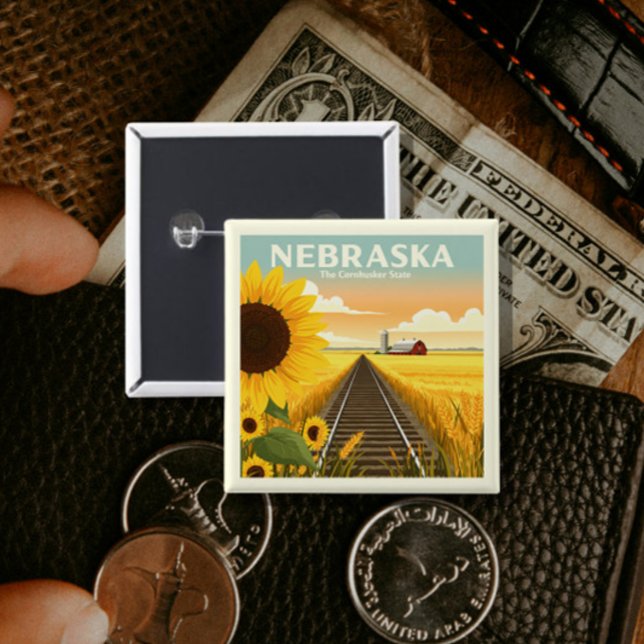 Vintage Nebraska 2 Inch Square Button (Creator Uploaded)