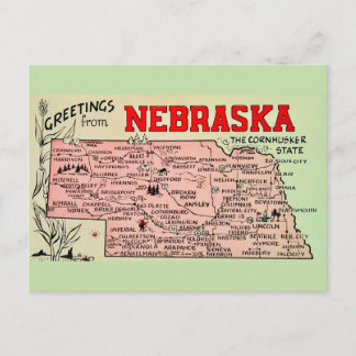 Vintage Nebraska Map Postcard
