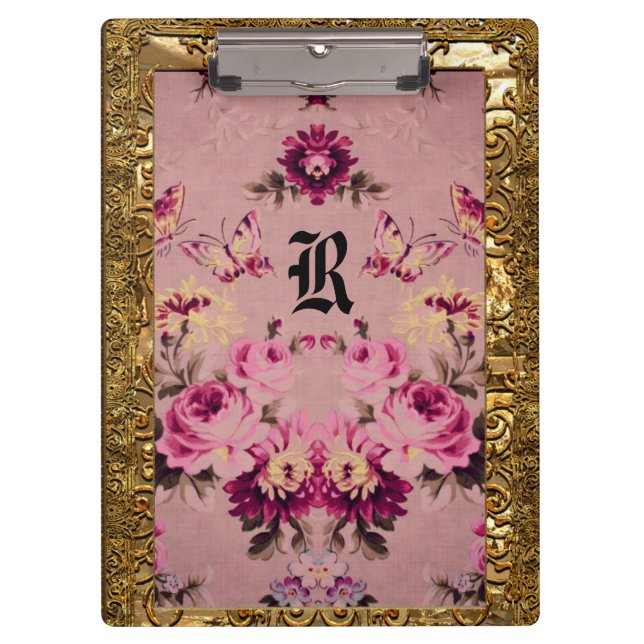 Vintage Nector Floral Elegant Monogram Clipboard (Front)