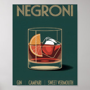 Vintage Negroni Cocktail Print for Home Bar Poster