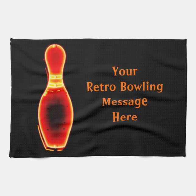 Vintage Neon Bowling Pin Kitchen Towel (Horizontal)