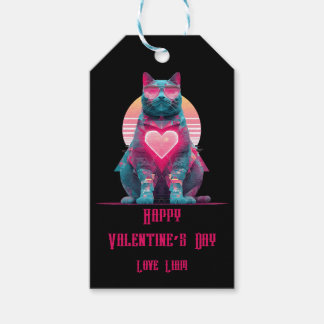 Vintage Neon Cat Valentine`s Day  Gift Tags