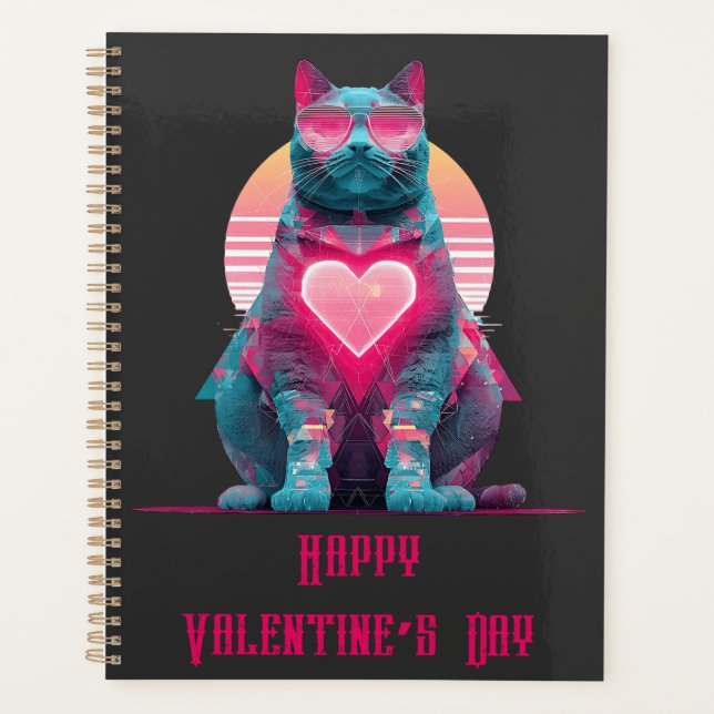 Vintage Neon Cat Valentine`s Day  Planner (Front)