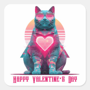 Vintage Neon Cat Valentine`s Day  Square Sticker