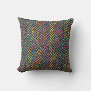 Vintage neon herringbone outdoor pillow