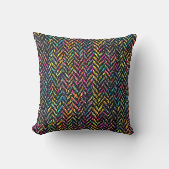 Vintage neon herringbone throw pillow (Front)