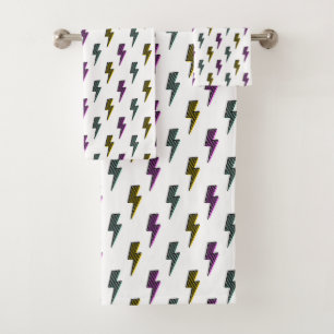Vintage Neon Lightning Bolt Pattern Bath Towel Set