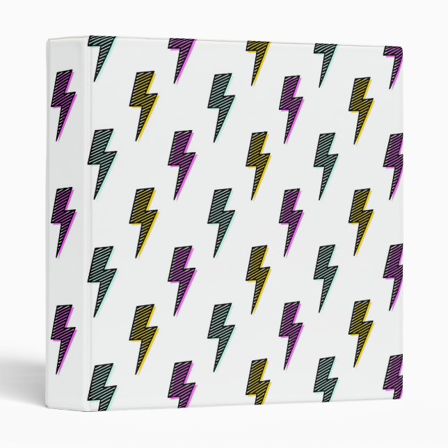 Vintage Neon Lightning Bolt Pattern Binder (Front/Spine)