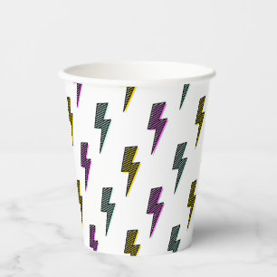 Vintage Neon Lightning Bolt Pattern Paper Cups