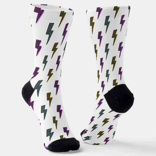 Vintage Neon Lightning Bolt Pattern Socks (Angled)