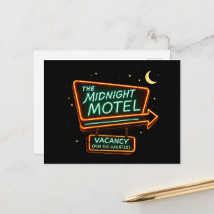 Vintage Neon Midnight Motel Spooky Halloween Postcard