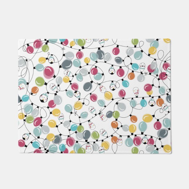 Vintage Neon Penguin Christmas Balloons Doormat (Front)