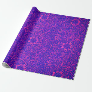 Vintage neon pink bright blue floral pattern wrapping paper