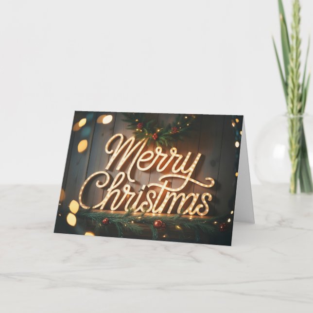 Vintage Neon Sign Spelling "Merry Christmas" Card (Front)