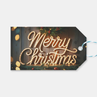 Vintage Neon Sign Spelling "Merry Christmas" Gift Tags