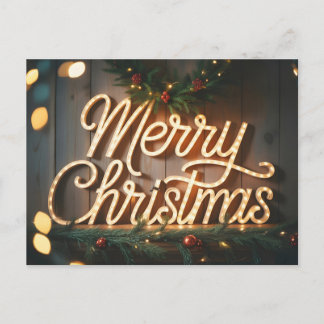 Vintage Neon Sign Spelling "Merry Christmas" Holiday Postcard